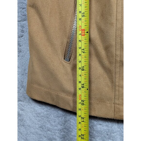 Forever 21 Faux Suede Motto Jacket Womens Size Medium Beige Notched Lapels - Picture 7 of 10